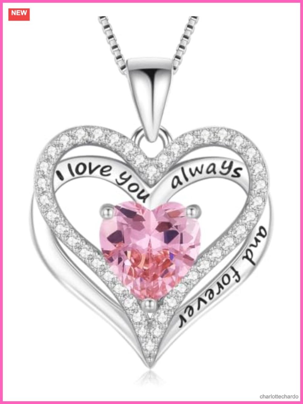 S925 Sterling Silver Heart Necklace with Cubic Zirconia Pendant